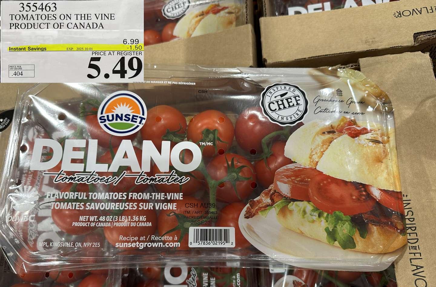 TOMATOES ON THE VINE PRODUCT OF CANADA at Costco