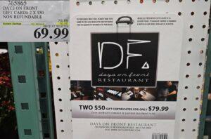 DAYS ON FRONT GIFT CERTIFICATES 2 X $50 THIS ITEM IS NON-REFUNDABLE at Costco