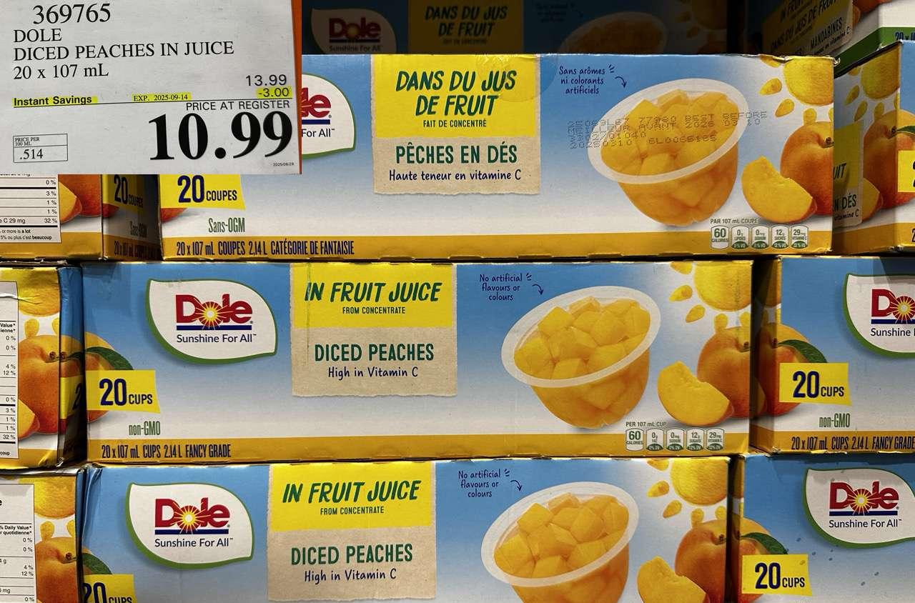 DOLE DICED PEACHES IN JUICE 20 X 107ML - Costco Canada deal - Save $3.00 - Food & Beverage