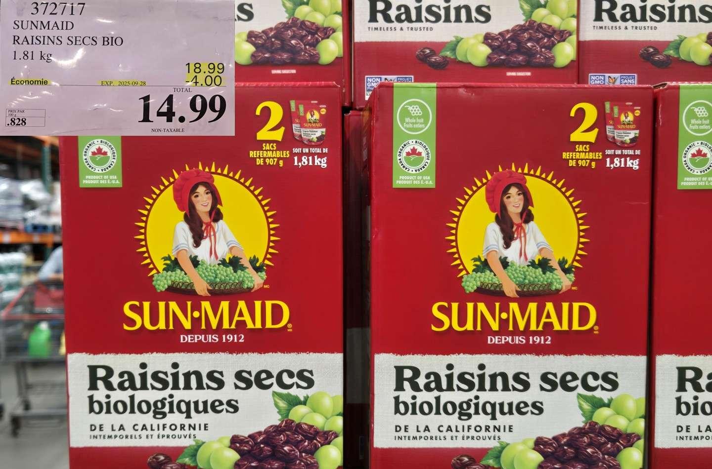 SUNMAID RAISIN SEC BIOLOGIGUES 1.81 KG at Costco