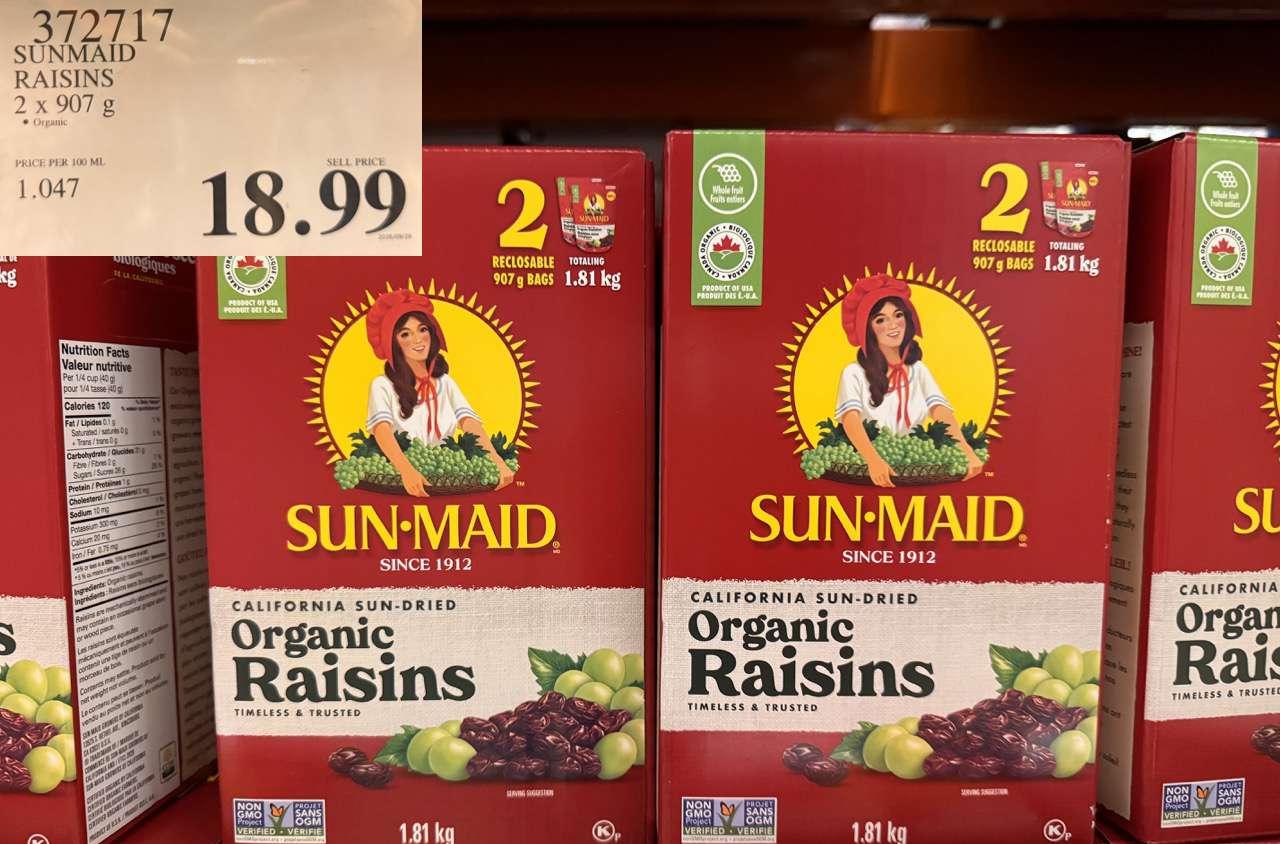 SUNMAID ORGANIC RAISINS 2 X 907 G at Costco