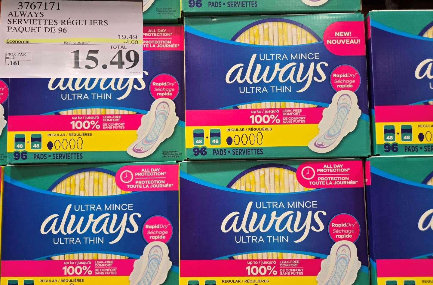 ALWAYS SERVIETTES REGULIERS PAQUET DE 96 at Costco