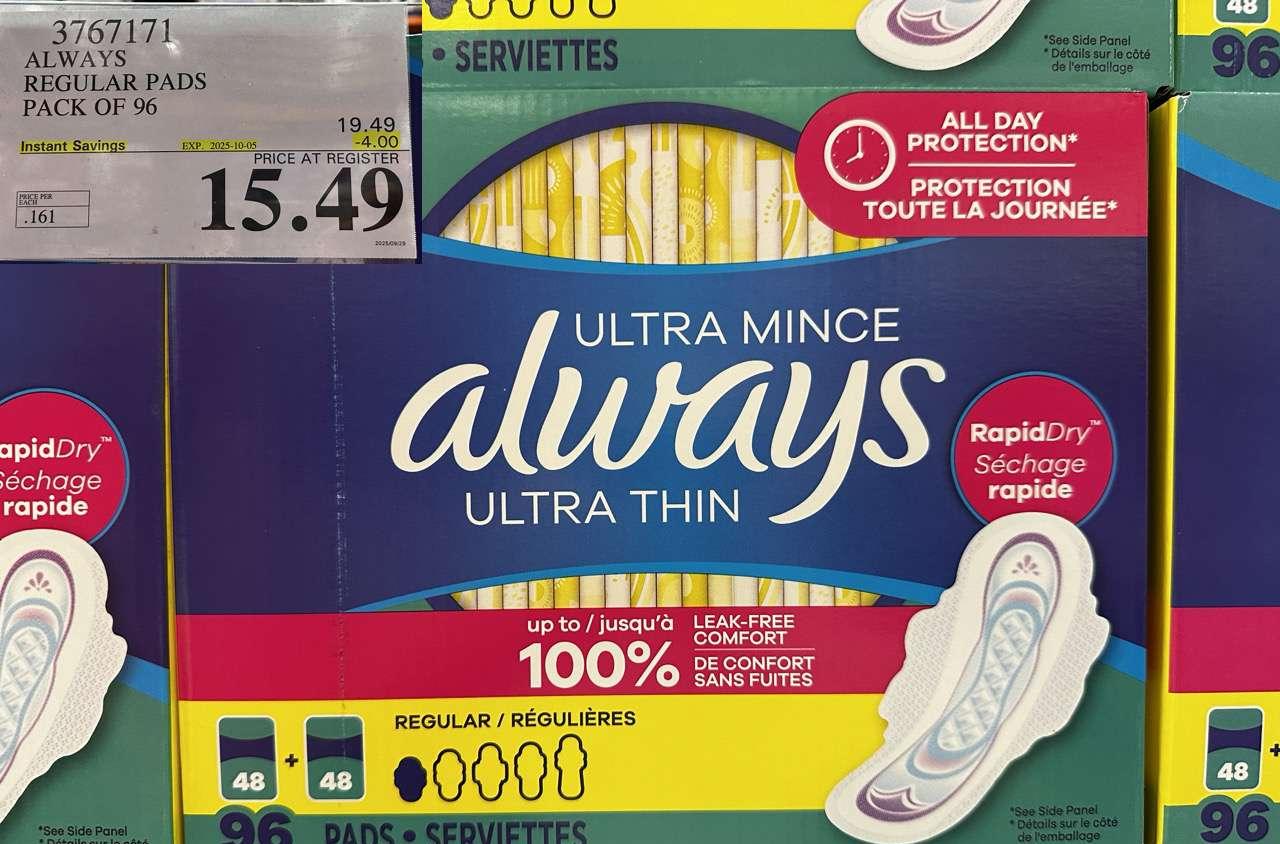 ALWAYS REGULAR PADS PACK OF 96 at Costco