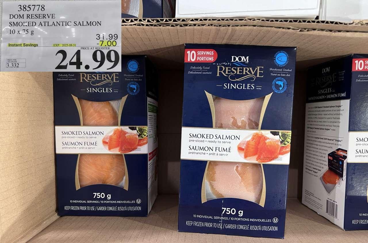 DOM RESERVE SMOKED ATLANTIC SALMON 10 x 75 g at Costco
