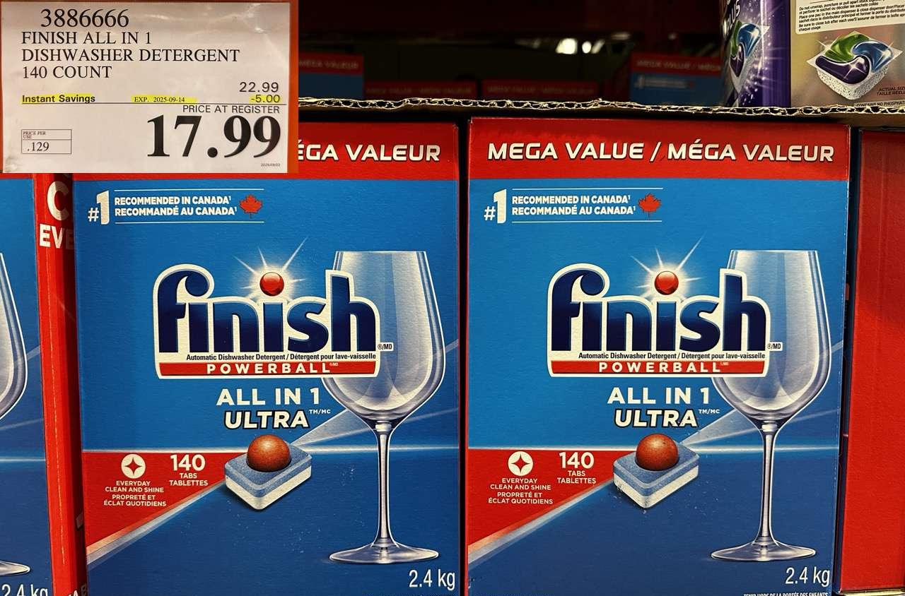 FINISH ALL IN 1 DISHWASHER DETERGENT 140 COUNT - Costco Canada deal - Save $5.00 - Household Essentials