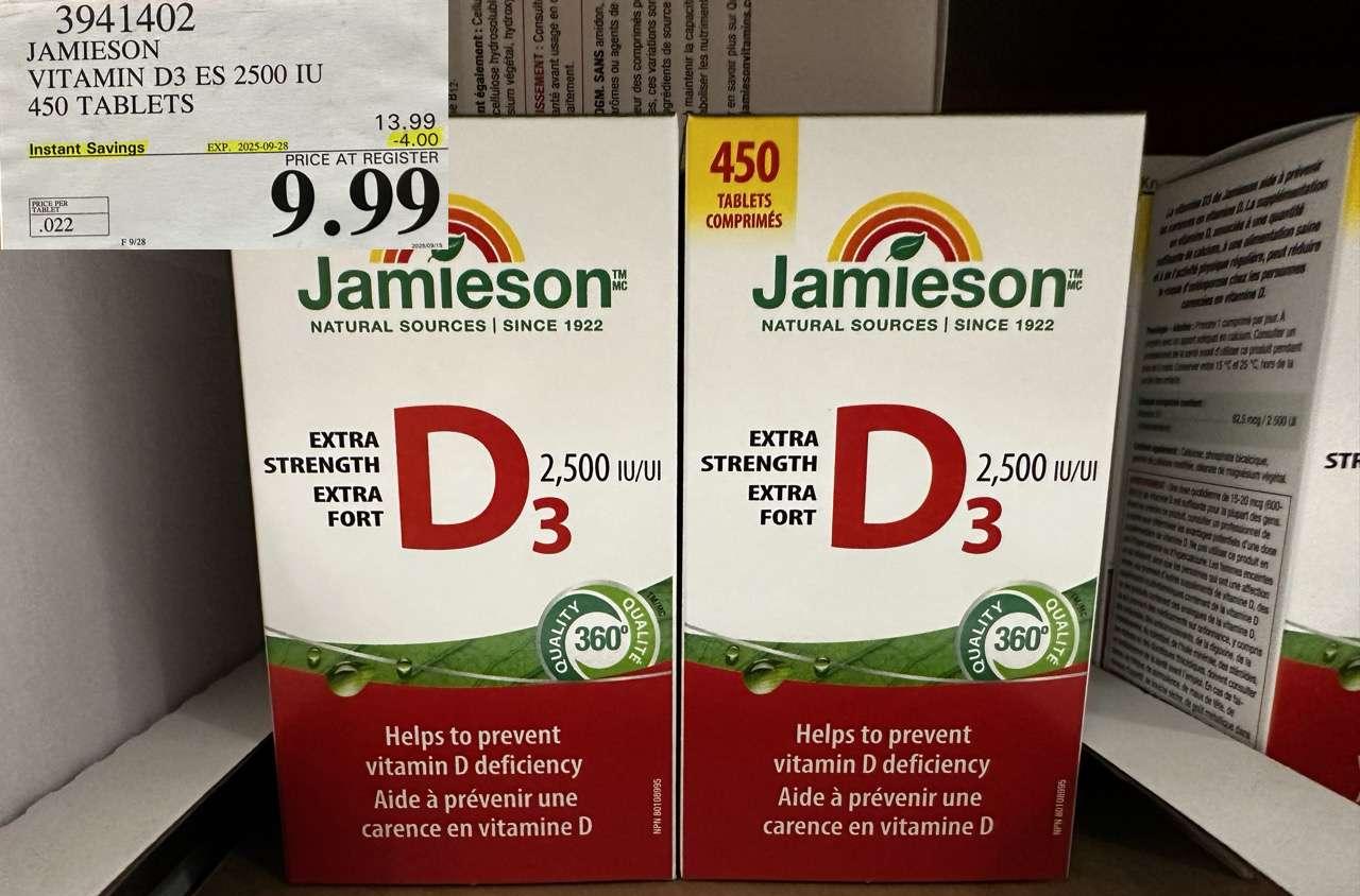 JAMIESON VITAMIN D3 2500IU 450 TABLETS at Costco