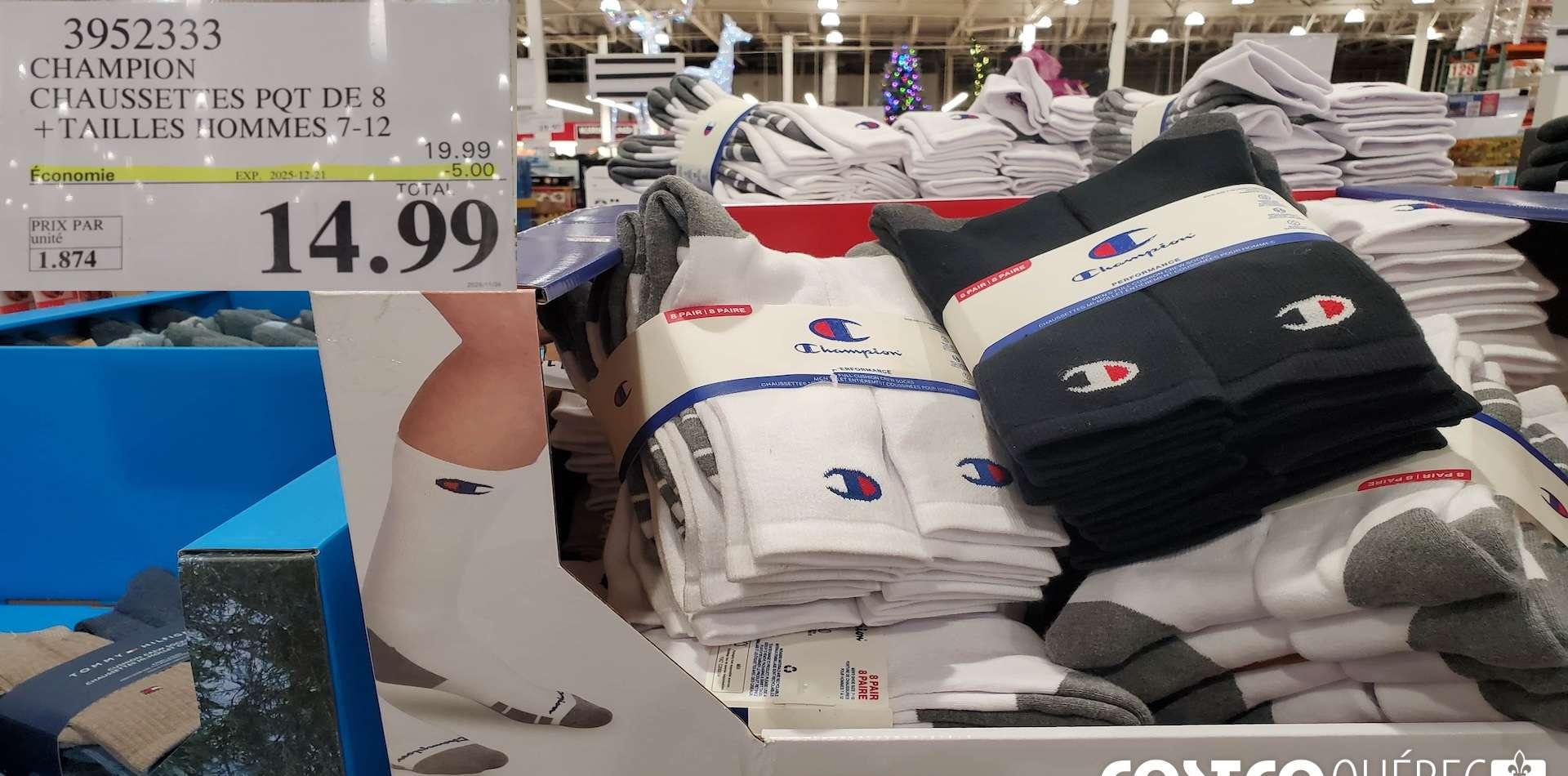 CHAMPION CHAUSSETTES PQT DE 8 + TAILLES HOMMES 1-12 at Costco