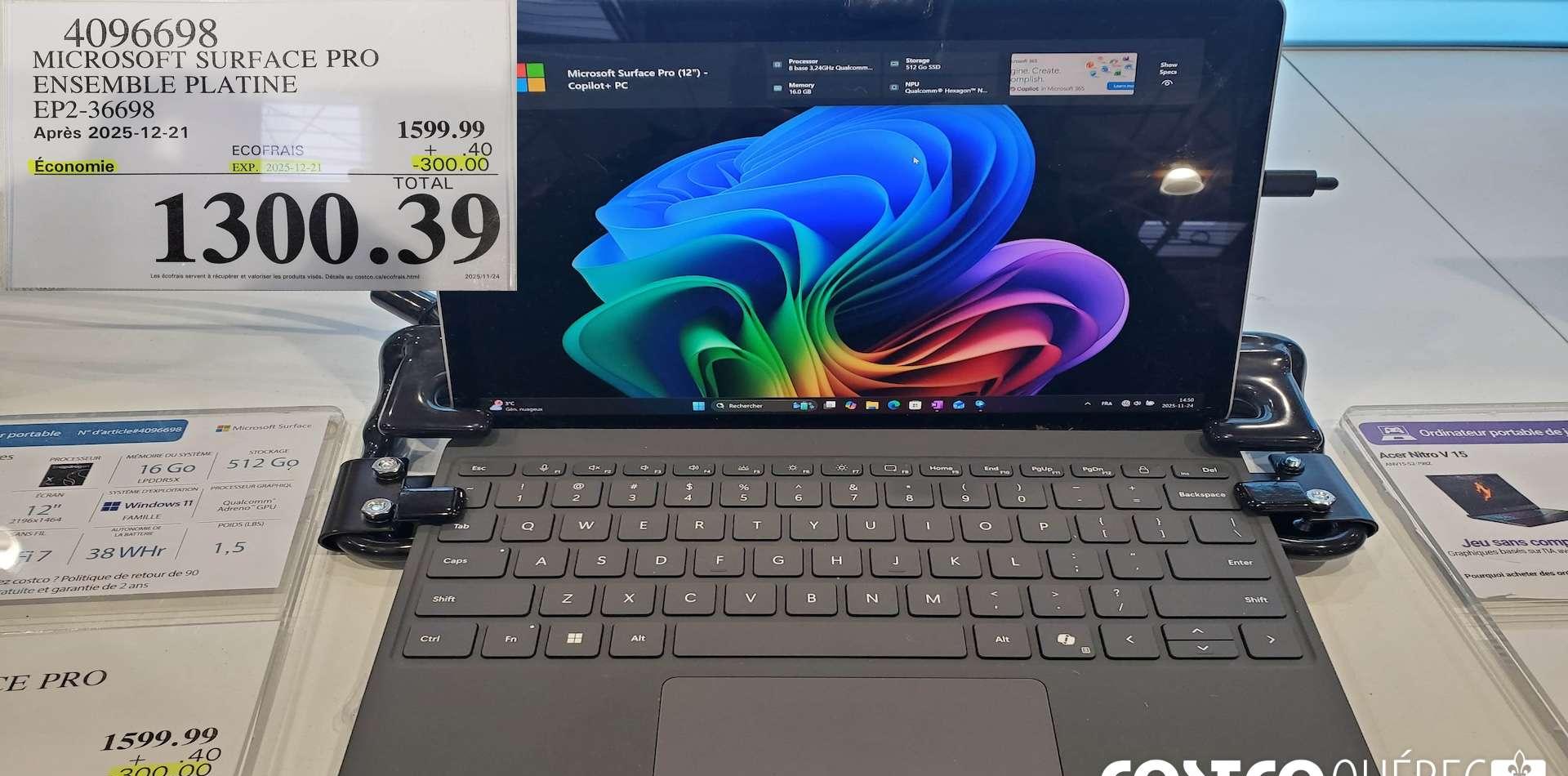 MICROSOFT SURFACE PRO ENSEMBLE PLATINE EP2-36698 at Costco