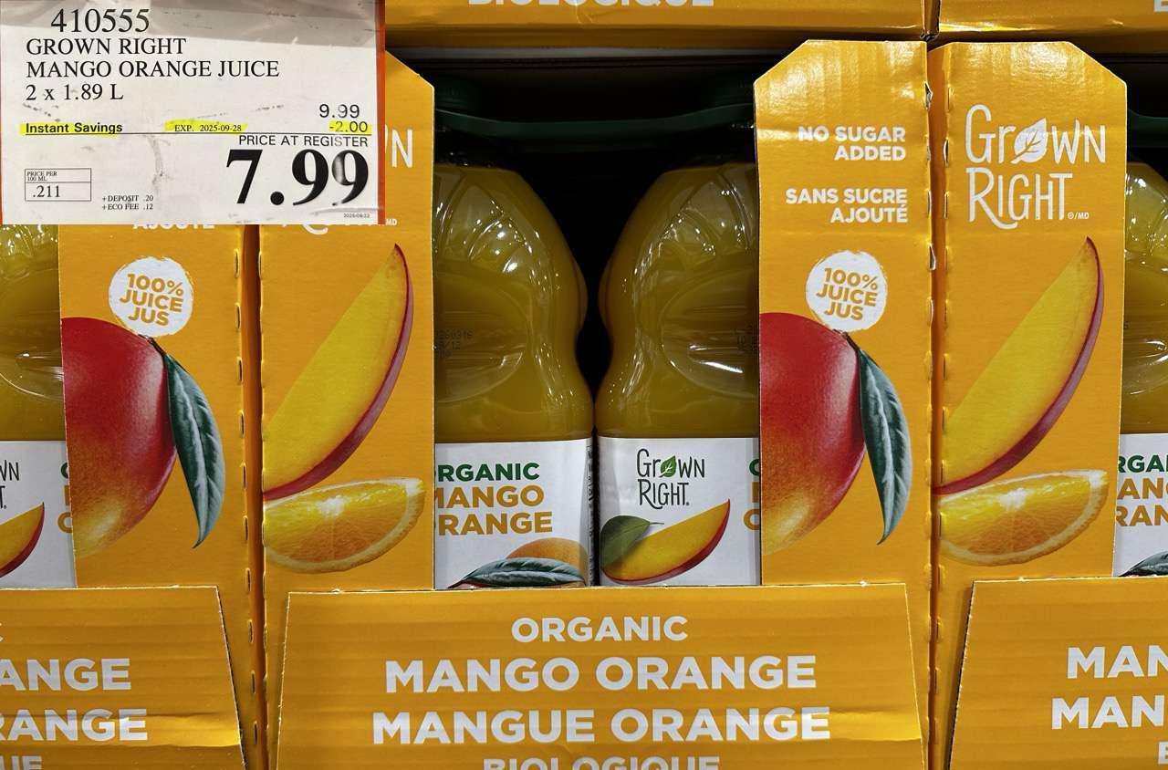 GROWN RIGHT ORGANIC  MANGO ORANGE JUICE 2 X 1.89L at Costco