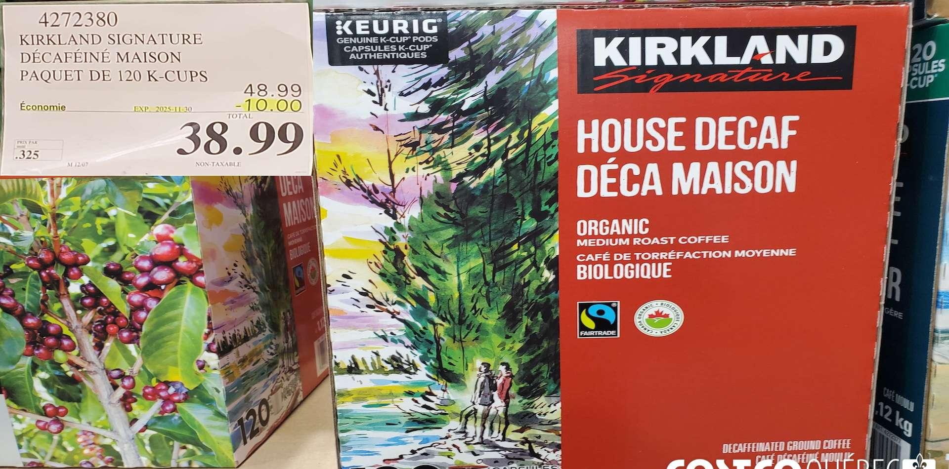 KIRKLAND SIGNATURE DECAFEINE MAISON PAQUET DE 120 K-CUPS at Costco