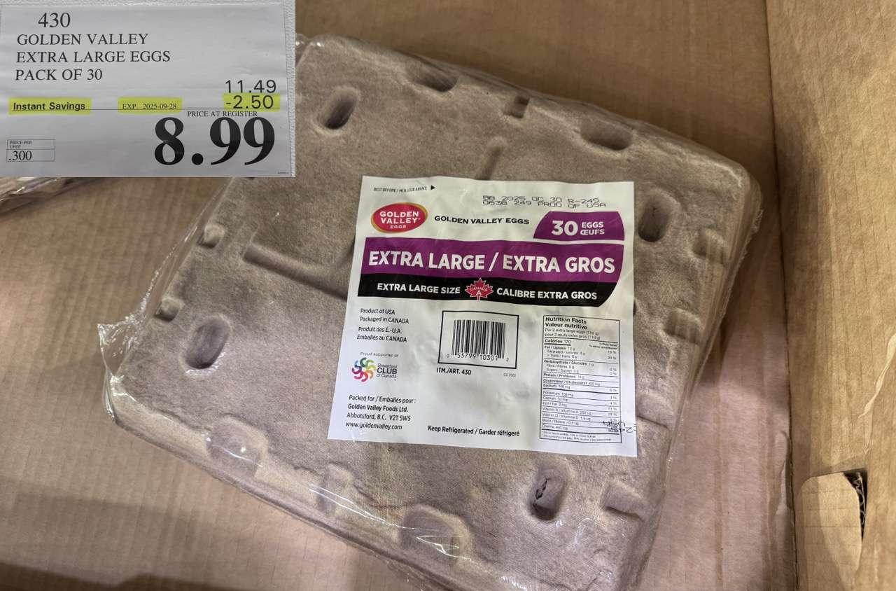 GOLDEN VALLEY EXTRA LARGE EGGS 2.5 dozen at Costco