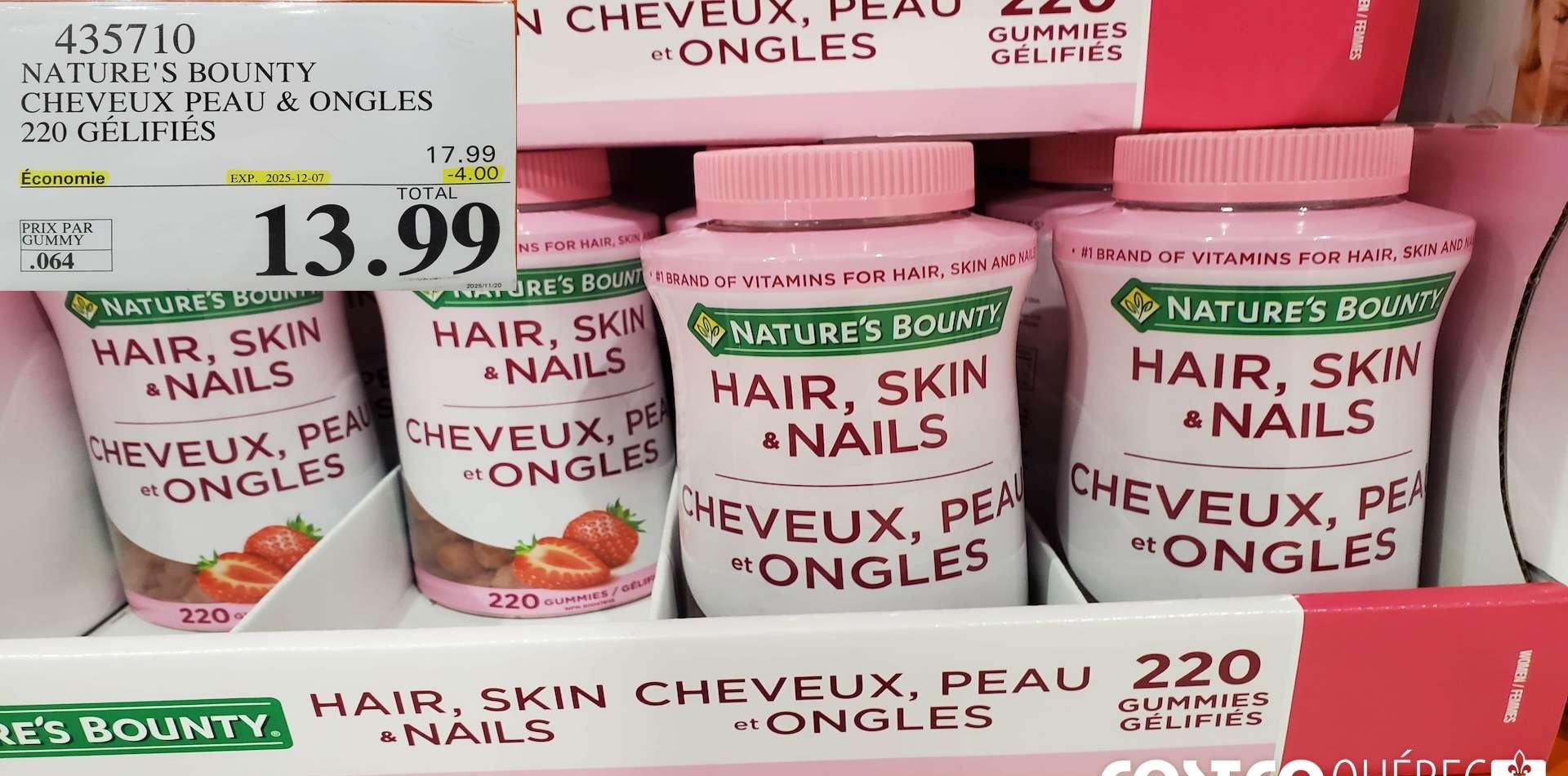 NATURE'S BOUNTY CHEVEUX PEAU & ONGLES  220 GELIFIES at Costco