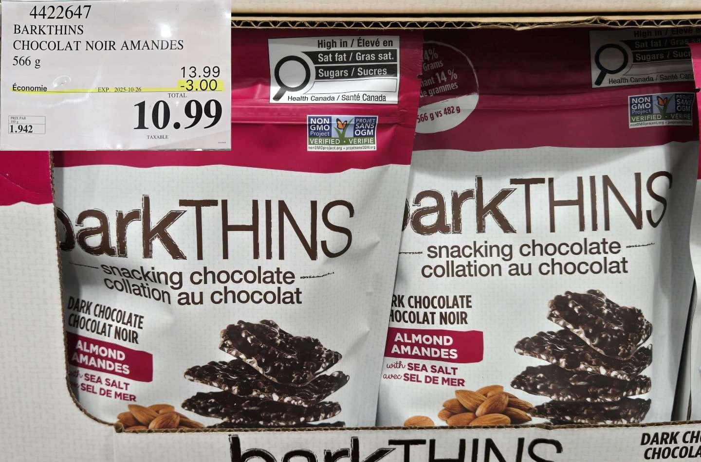 BARKTHINS CHOCOLAT NOIR AMANDES 566 g at Costco