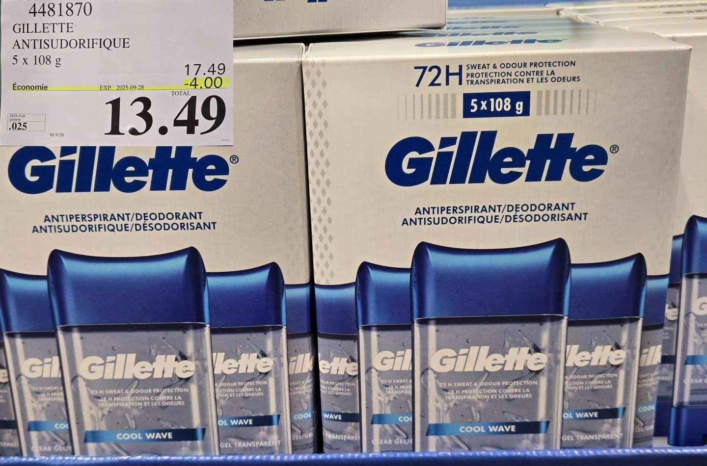 GILLETTE ANTISUDORIFIQUE 5 x 108g at Costco