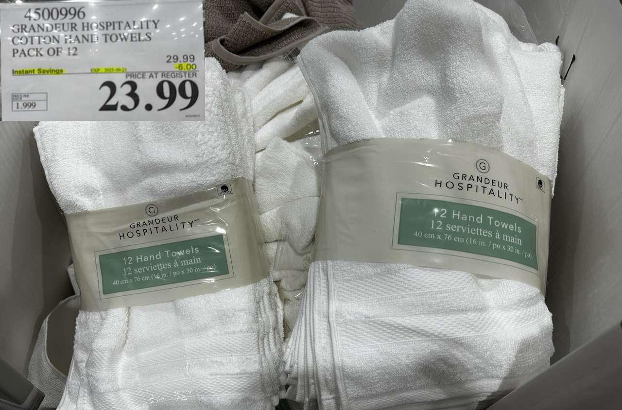 GRANDEUR HOSPITALITY COTTON HAND TOWELS 16" X 30" PACK OF 12 at Costco