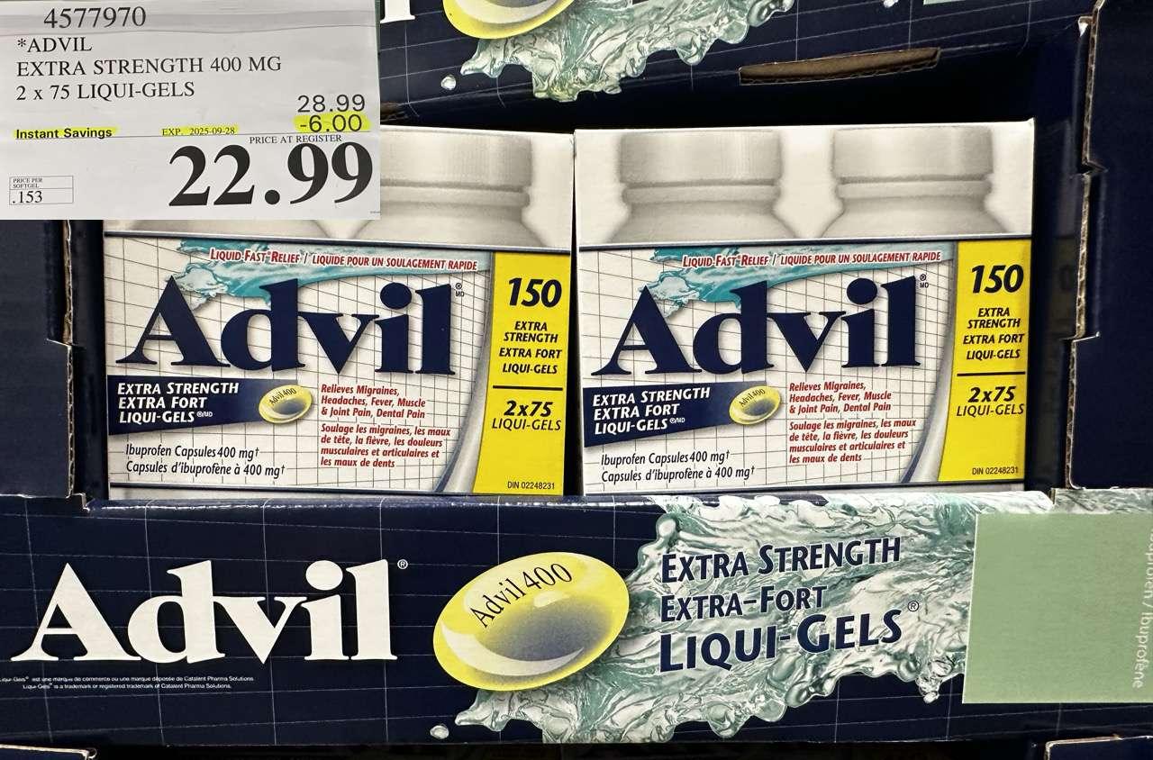 ADVIL EXTRA STRENGTH 400MG 2 X 75 LIQUI-GELS - Costco Canada deal - Save $6.00 - Health and Beauty
