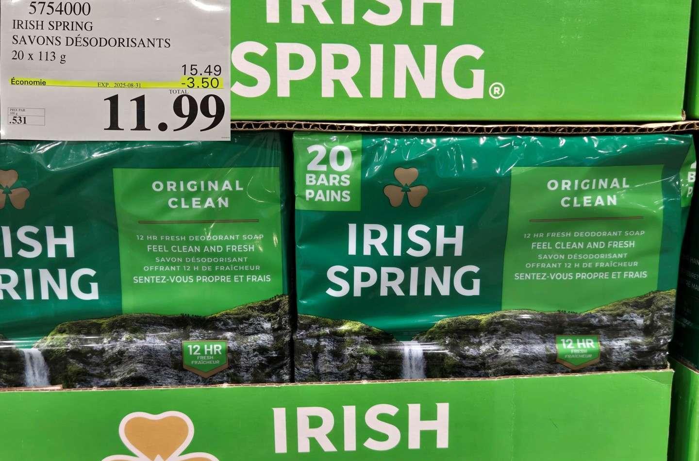 IRISH SPRING SAVONS DESODORISANTS 20 x 113 at Costco