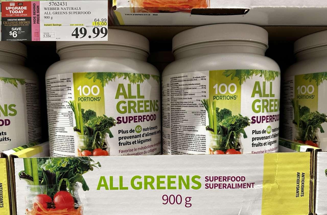 ALL GREENS SUPERFOOD VEGETERIAN POWDER 900G GLUTEN FREE at Costco