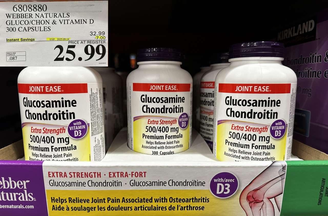 WEBBER NATURALS GLUCO/CHON 500/400 MG W/VIT D 300 CAPSULES - Costco Canada deal - Save $7.00 - Health and Beauty