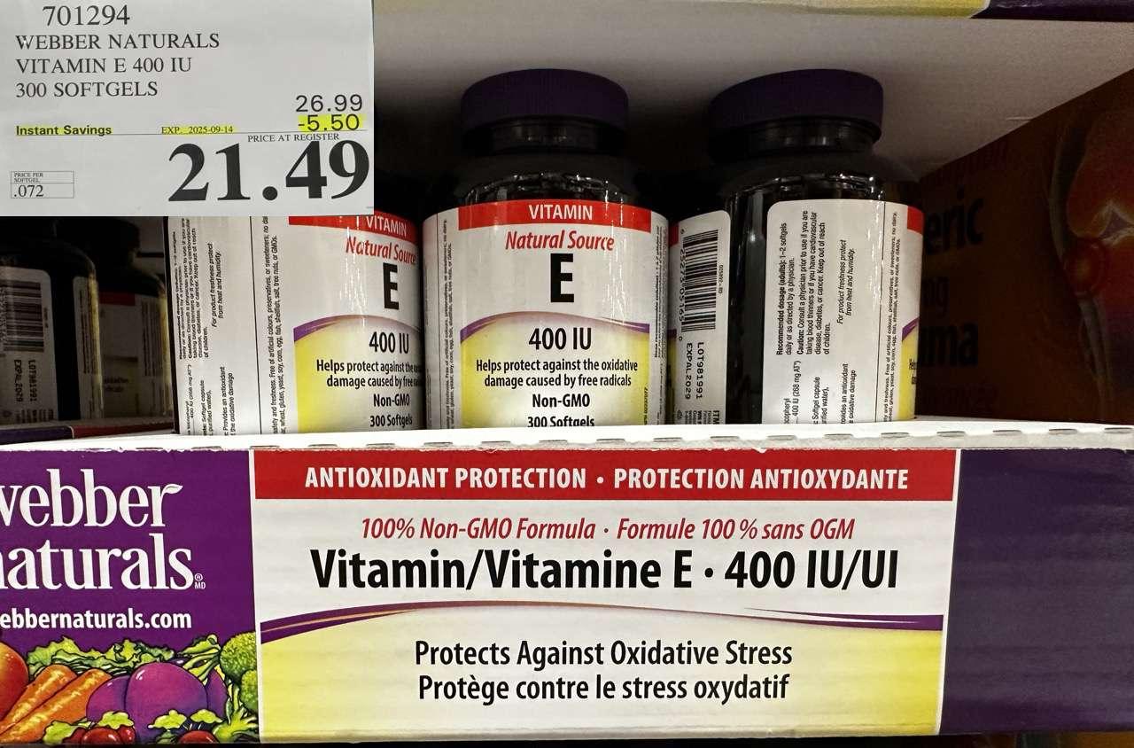 WEBBER NATURALS VITAMIN E NATURAL 400 IU 300 SOFTGELS - Costco Canada deal - Save $5.50 - Health and Beauty
