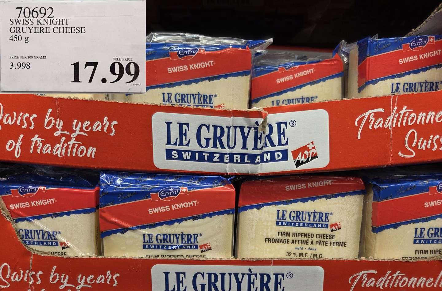 SWISS KNIGHT GRUYERE CHEESE 450 g at Costco