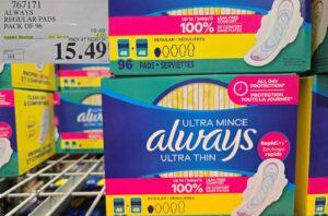 ALWAYS ULTRA THIN PADS REGULAR 96CT at Costco