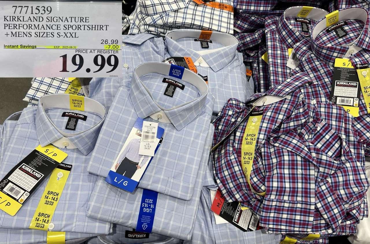 KIRKLAND SIGNATURE PERFORMANCE SPORTSHIRT MENS SIZES S-XXL at Costco