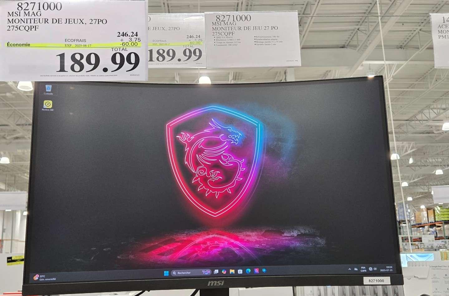 MSI MAG MONITEUR DE JEU  27 PO 275CQPF at Costco