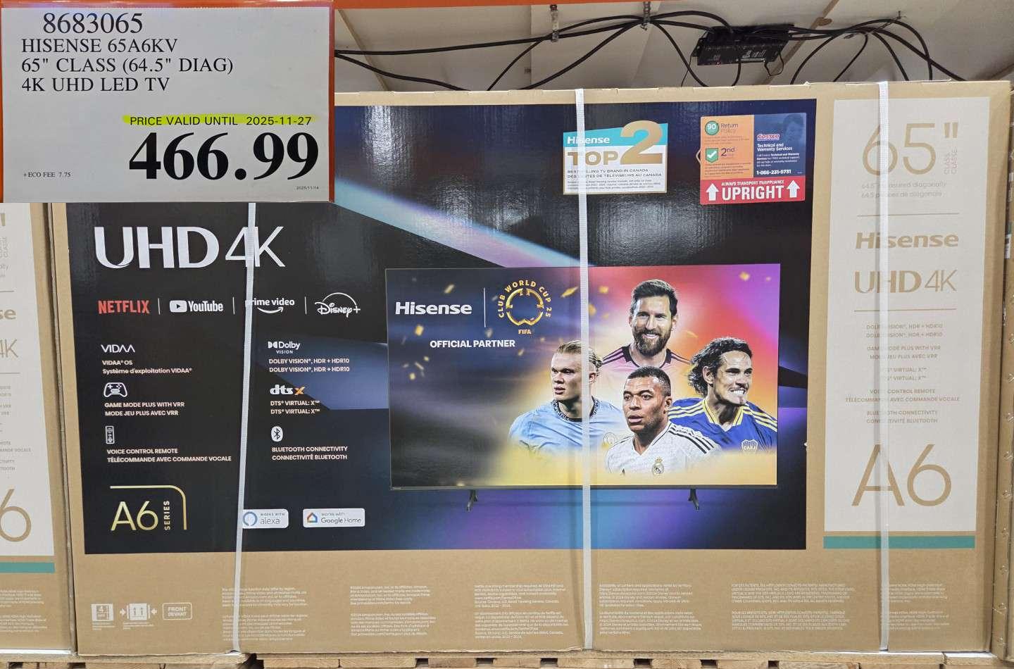 HISENSE 65A6KV 65" CLASS (64.5" DIAG) 4K UHD LED TV - Costco Canada deal - Save $50.00 - Electronics