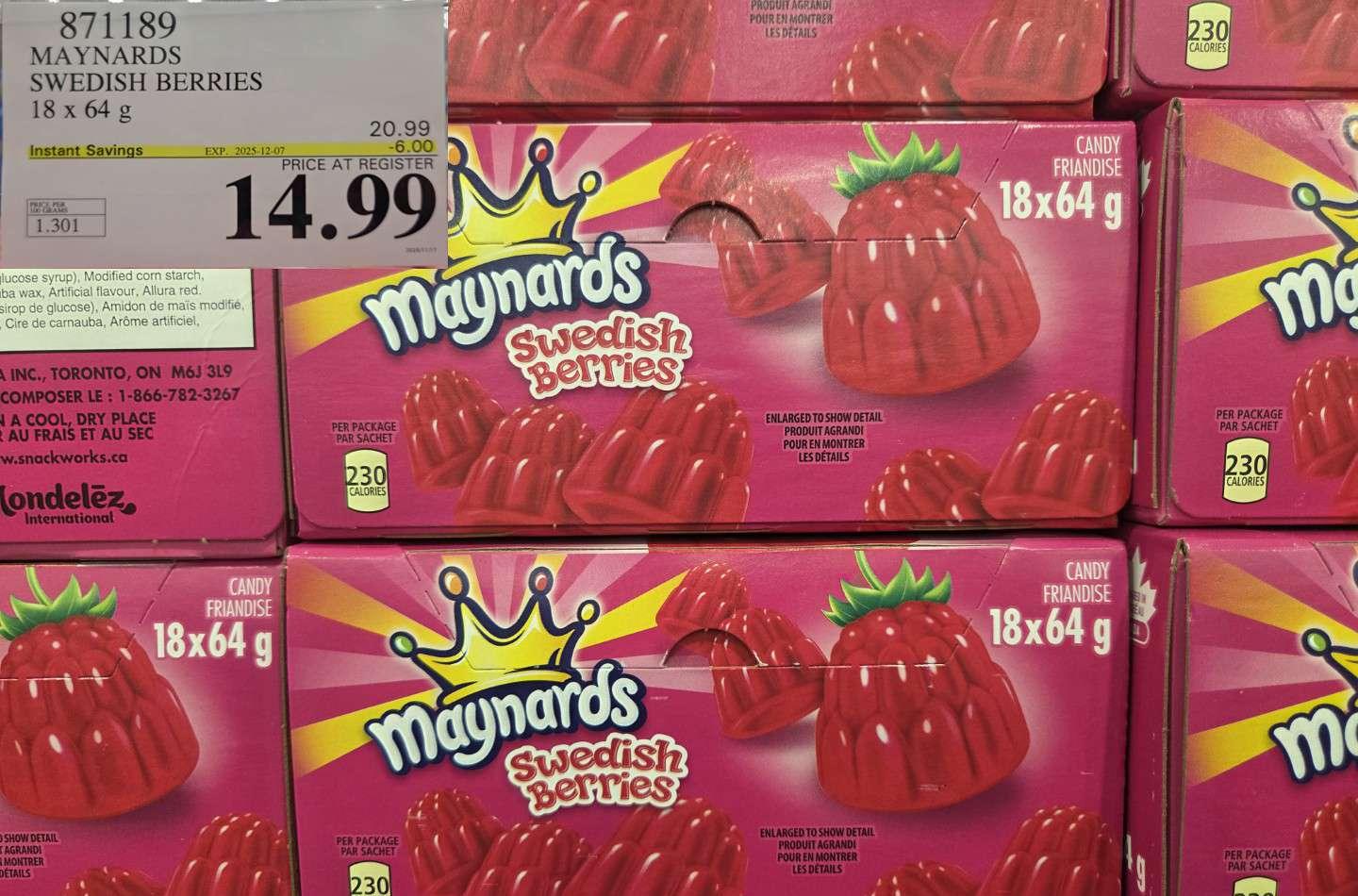 MAYNARDS SWEDISH BERRIES 18 x 64 g - Costco Canada deal - Save $6.00 - Food & Beverage