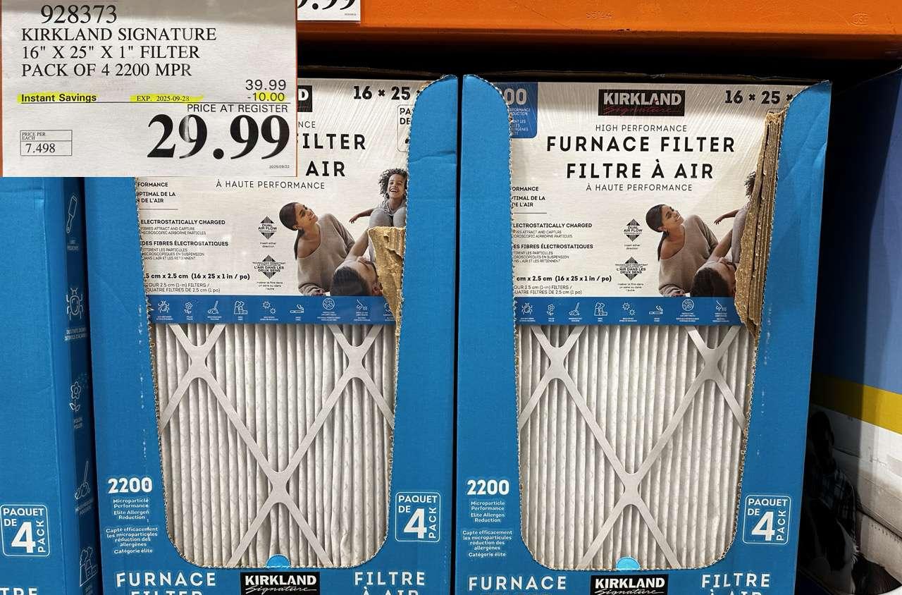 KIRKLAND SIGNATURE 16" x 25" x 1" FILTER PACK OF 4 2200 MPR at Costco
