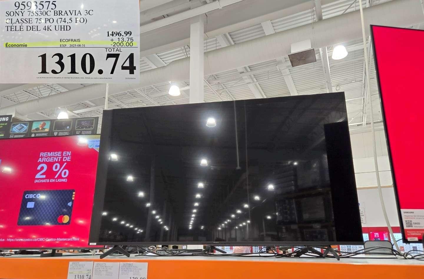 SONY 75S30C BRAVIA 3C CLASSE 75 PO (74,5 FO) TELE DEL 4K UHD at Costco