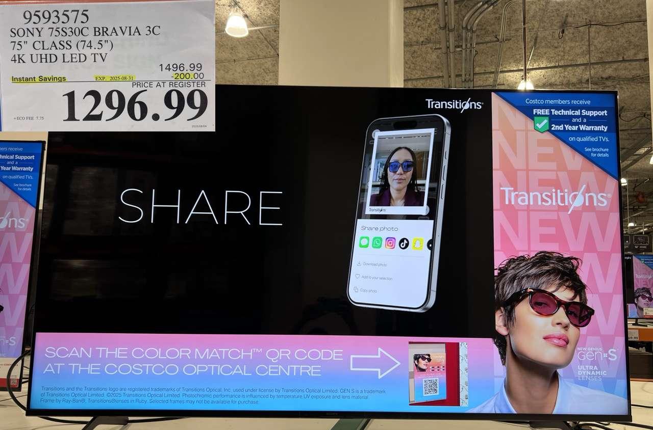SONY 75S30C BRAVIA 3C 75" CLASS (74.5") 4K UHD LED TV at Costco